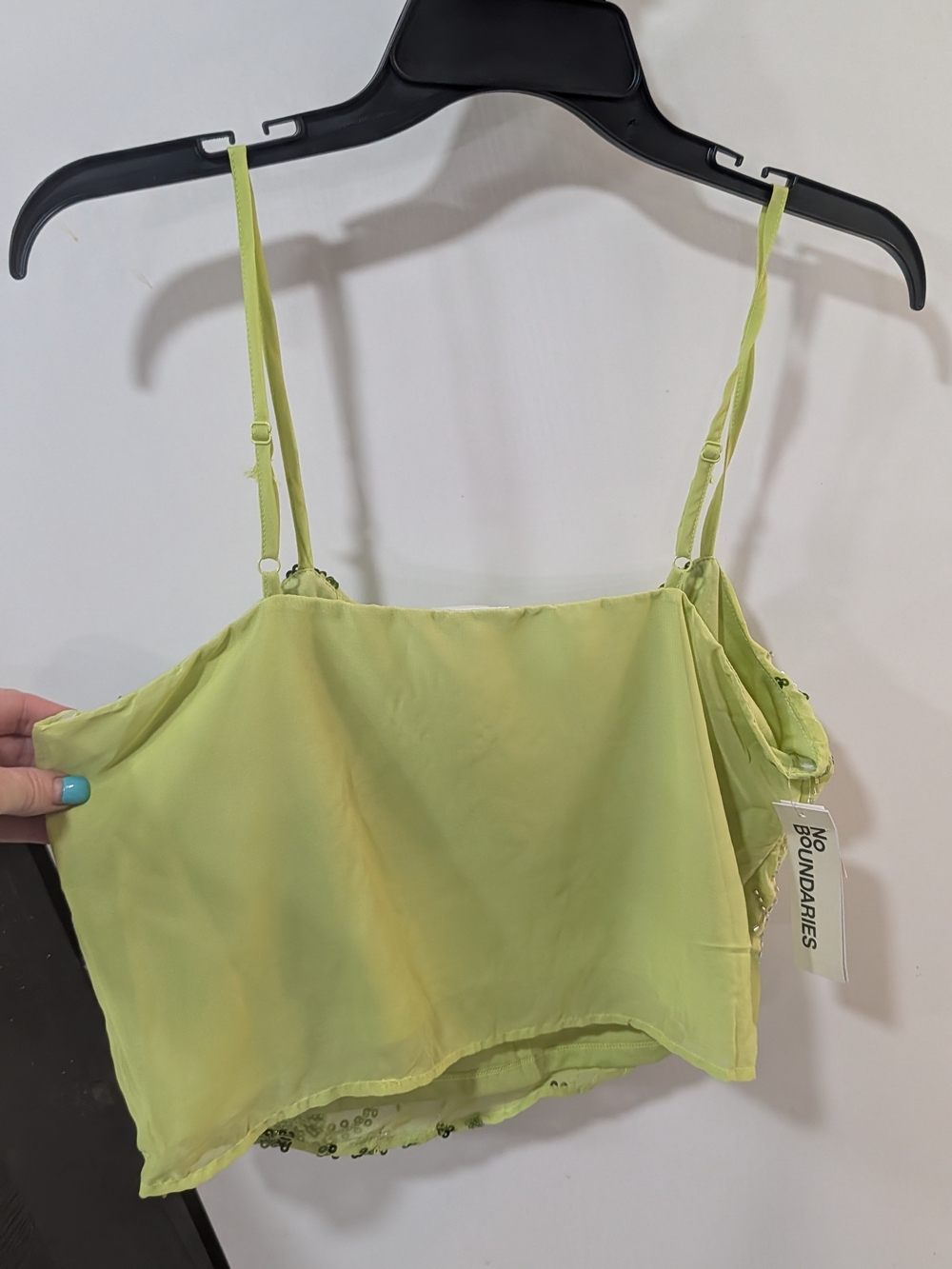 No Boundaries Lime Green Beaded Sequin Tank Top - Picture 3 of 3